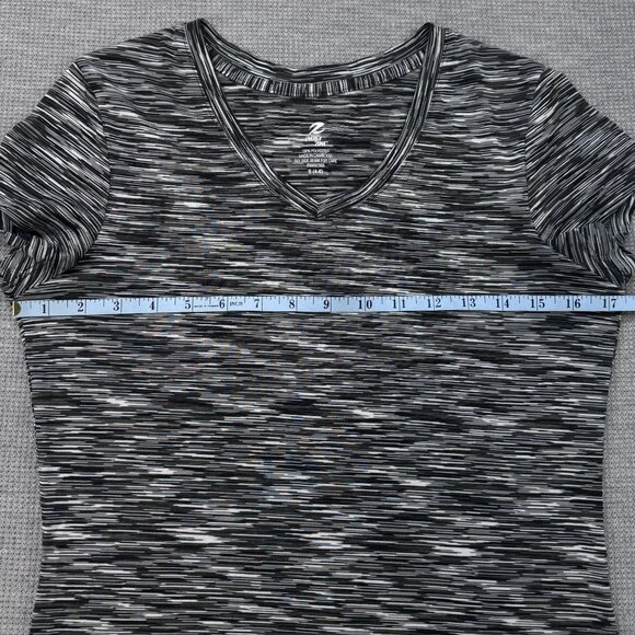 Energy Zone Womens Small Speed-Dri Black Gray Striped V-Neck Activewear T-Shirt - Picture 11 of 14